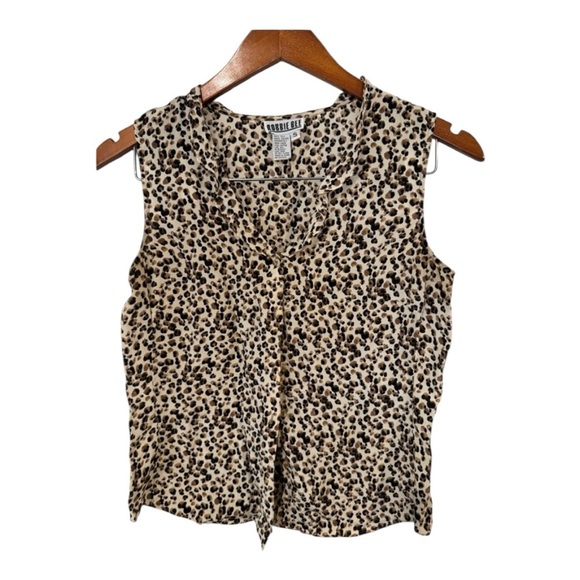 Robbie Bee Brown and Tan Sleeveless Blouse with Peter Pan Collar - Picture 1 of 5